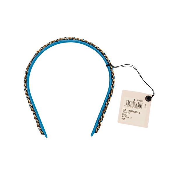 NWT Authentic Chanel 22S Blue Leather/Gold Chain CC Logo Headband Hair Accessory - Picture 4 of 15